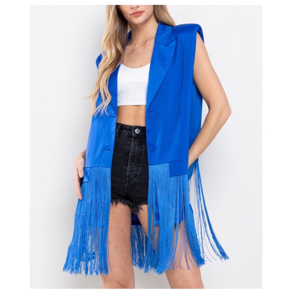 02 Chic and Unique Royal Blue Fringe Jacket vest - Picture 1 of 3
